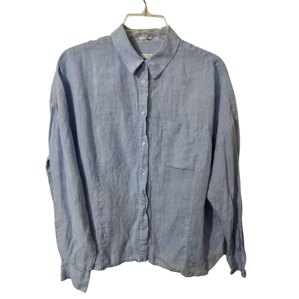 3484) Robert Friedman Women Blue Linen Button Down Long Sleeve Shirt Medium